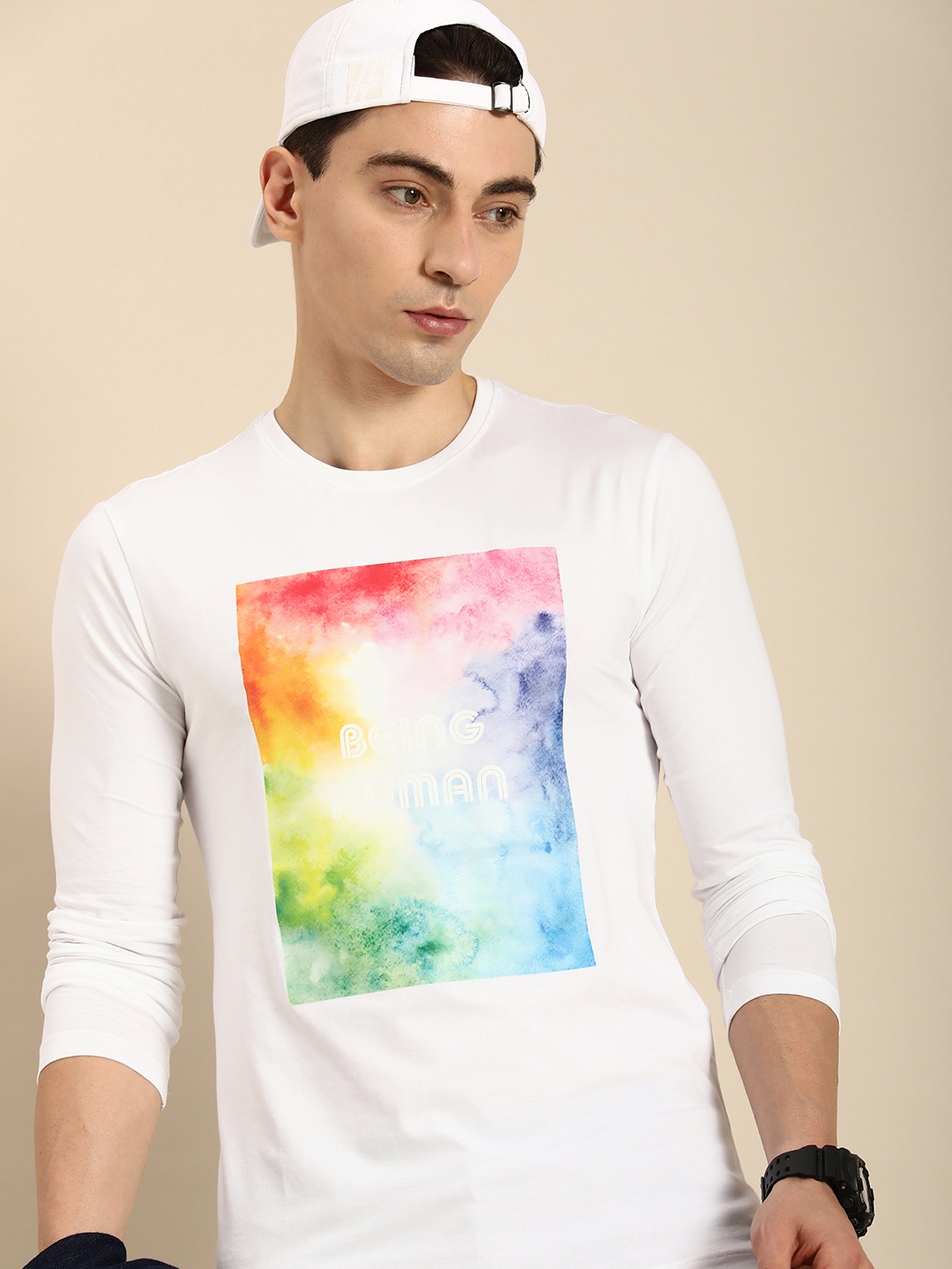 

Being Human Men Brand Logo Printed T-shirt, White