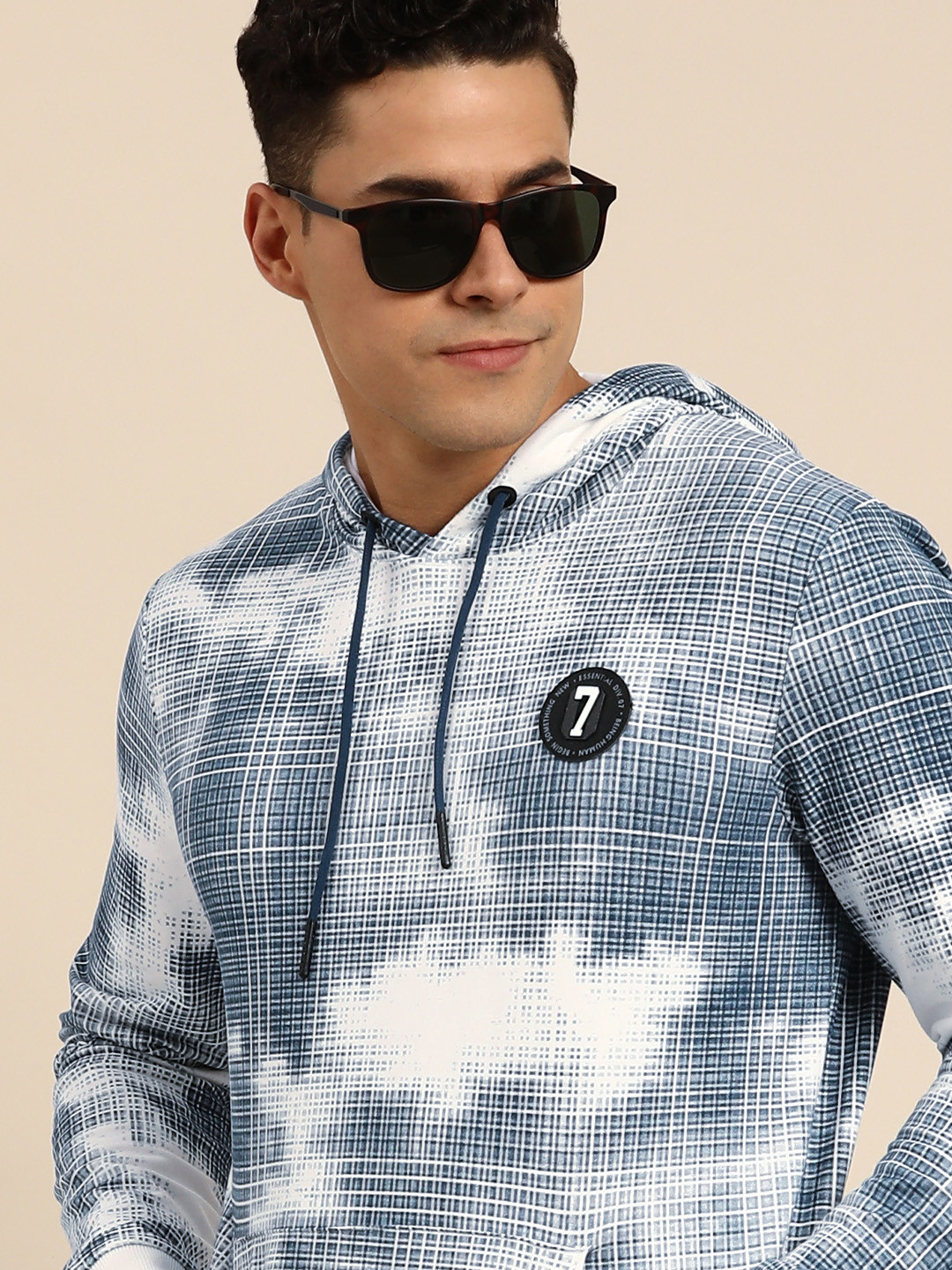 

Being Human Men Checked Hooded Pullover Sweatshirt, Teal