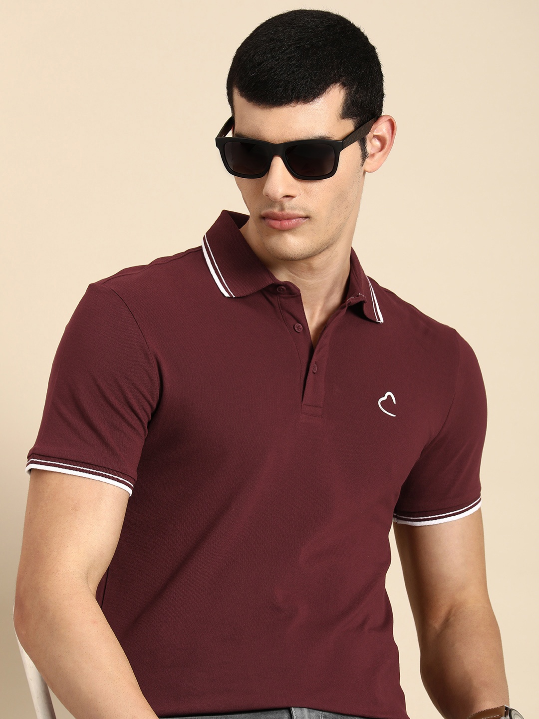 

Being Human Men Polo Collar T-shirt, Burgundy