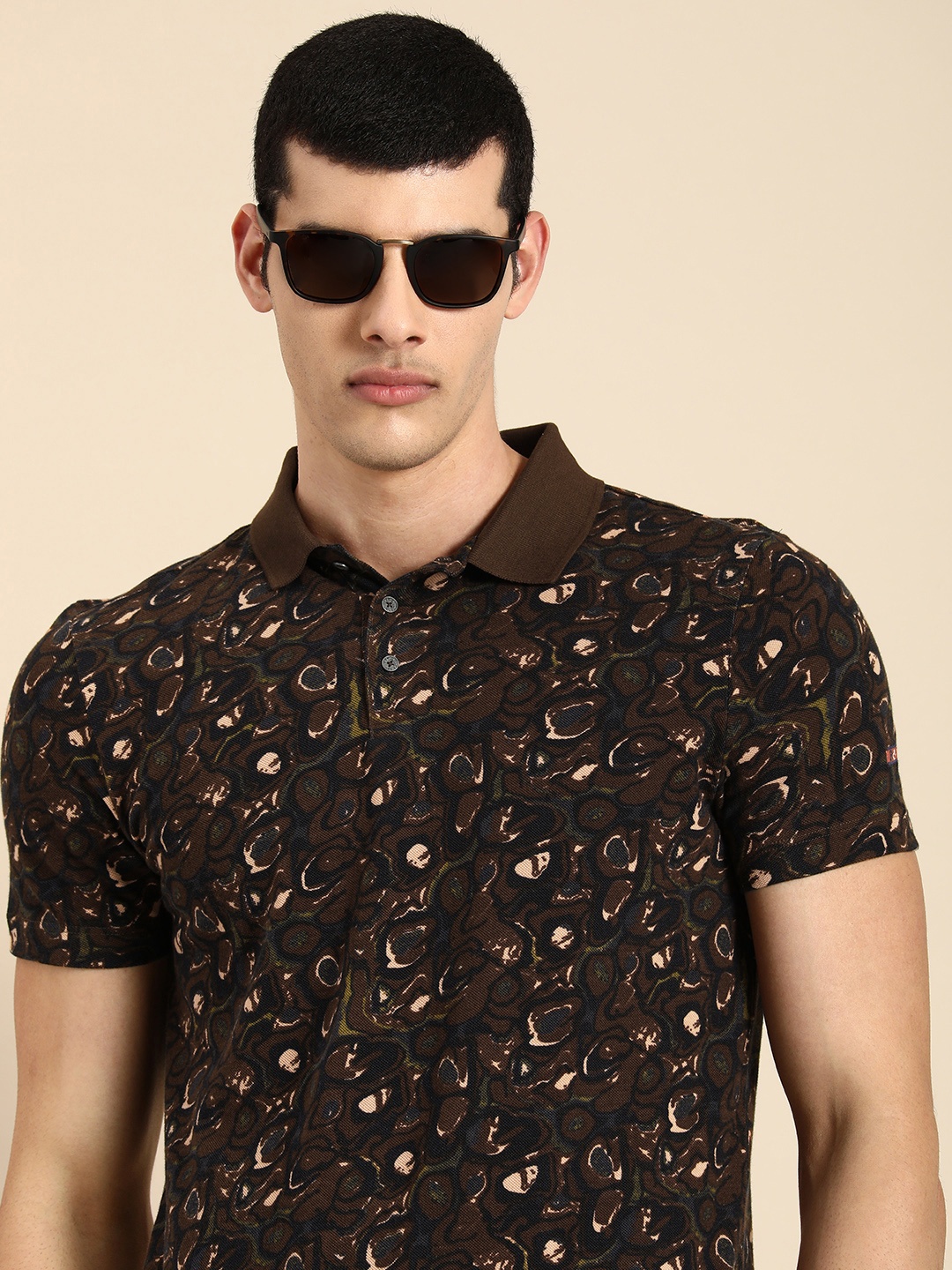 

Being Human Clothing Men Printed Polo Collar Pure Cotton T-shirt, Brown