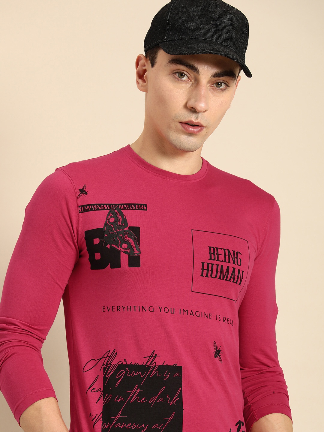 Being Human Men Typography Printed T-shirt, Magenta
