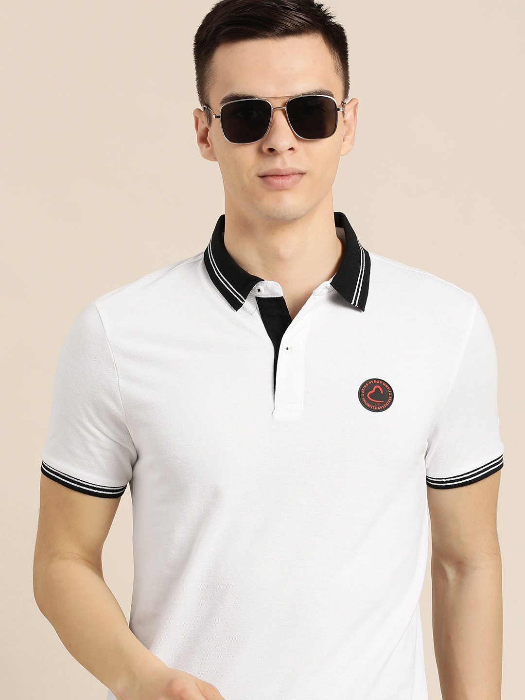 

Being Human Men White Polo Collar Pure Cotton T-shirt