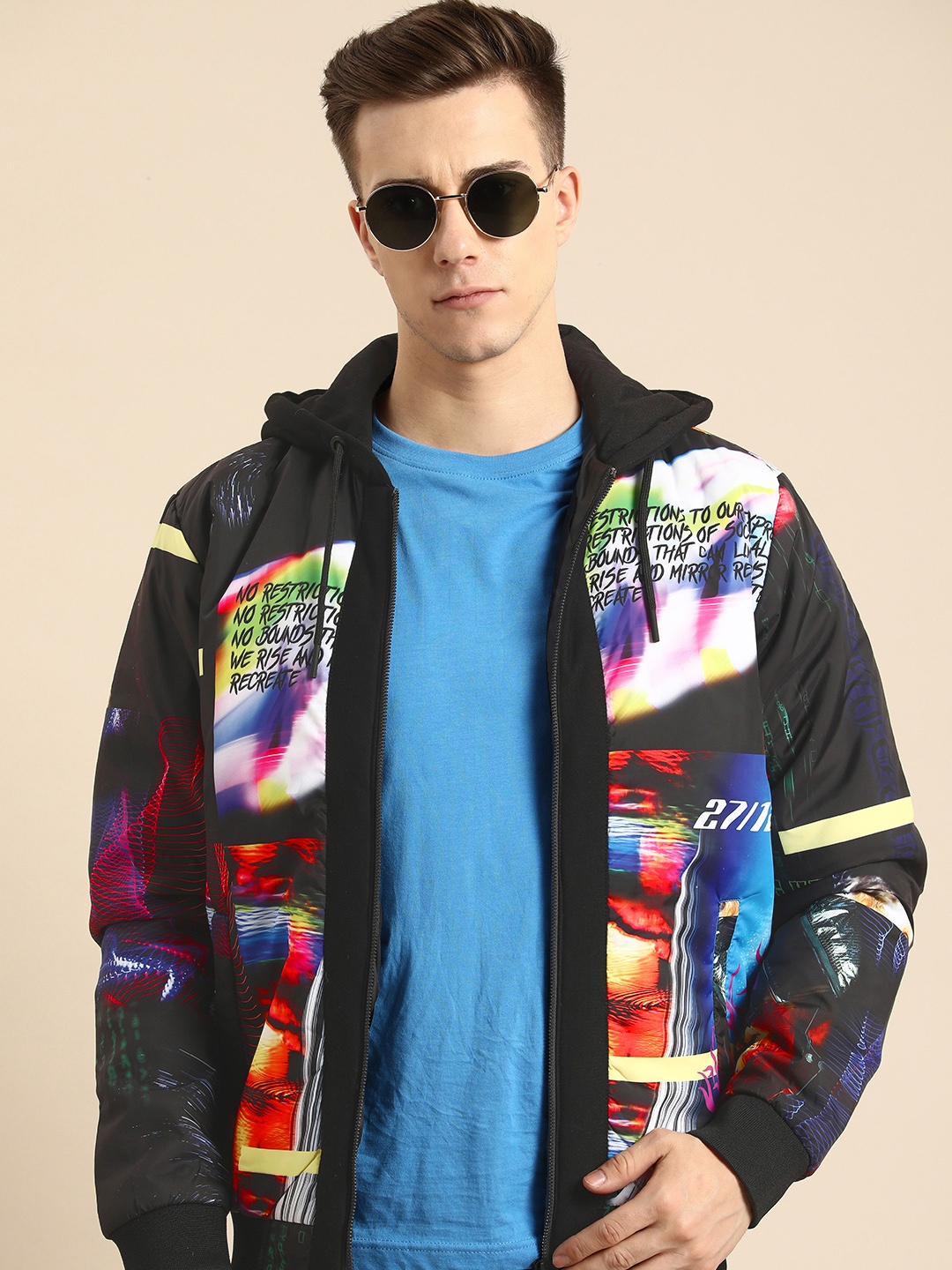 

Being Human Graphic Printed Padded Jacket, Black