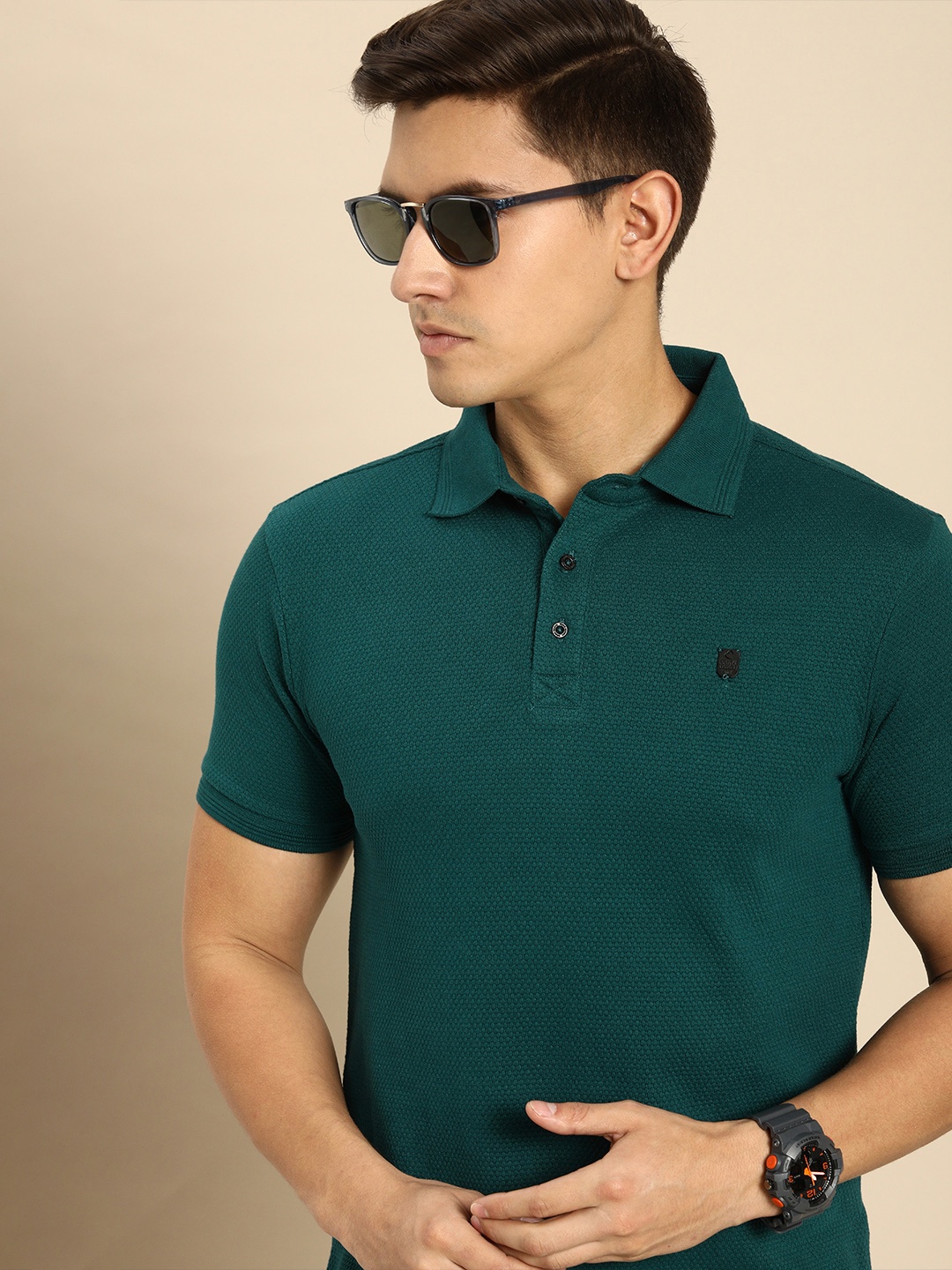 

Being Human Men Self Design Polo Collar T-shirt, Green