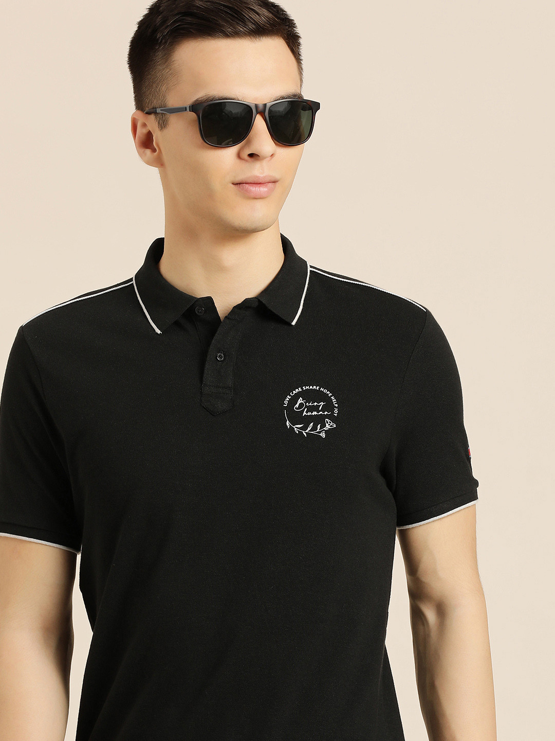 

Being Human Men Black Polo Collar T-shirt