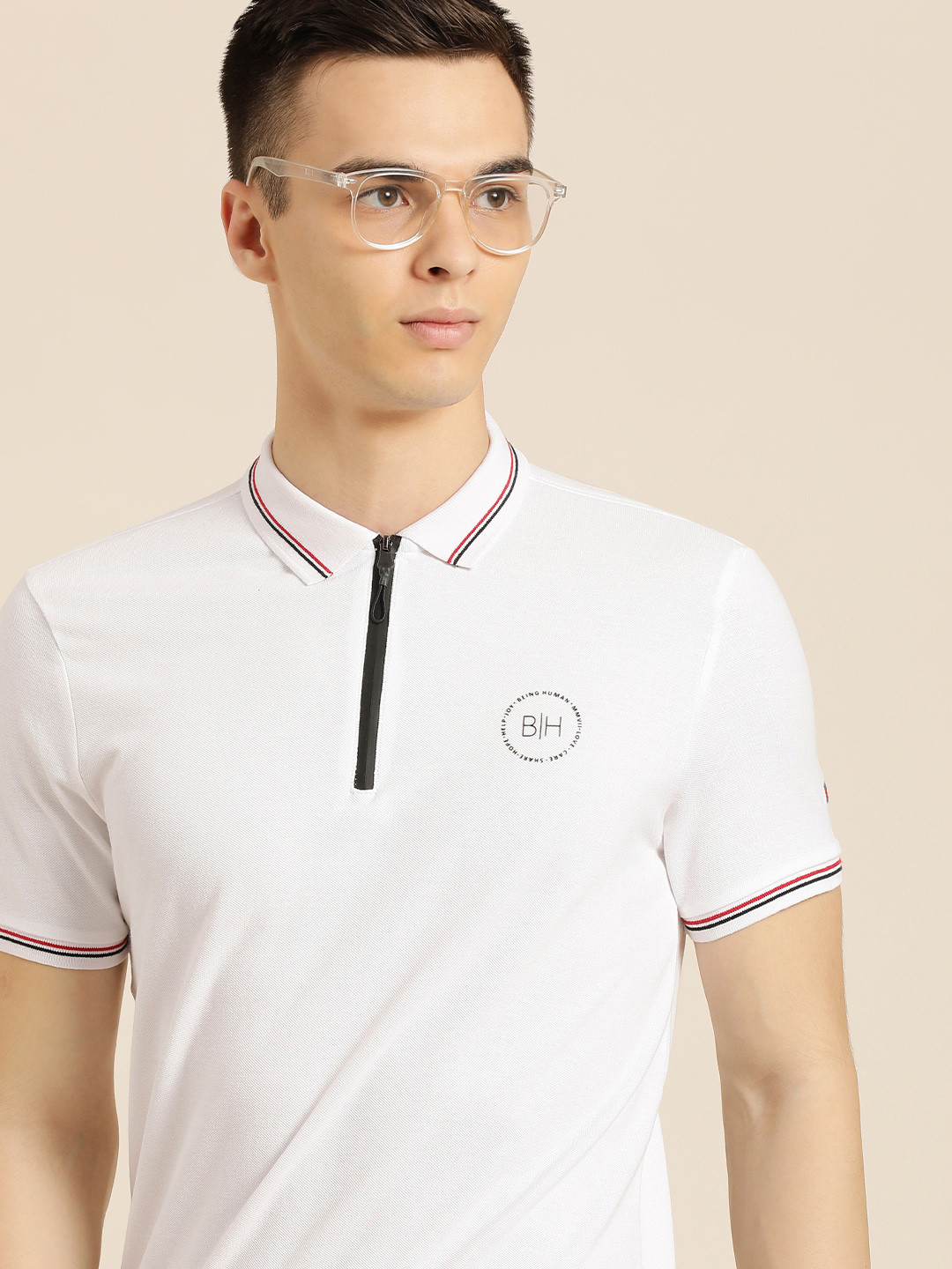 

Being Human Men White Polo Collar T-shirt