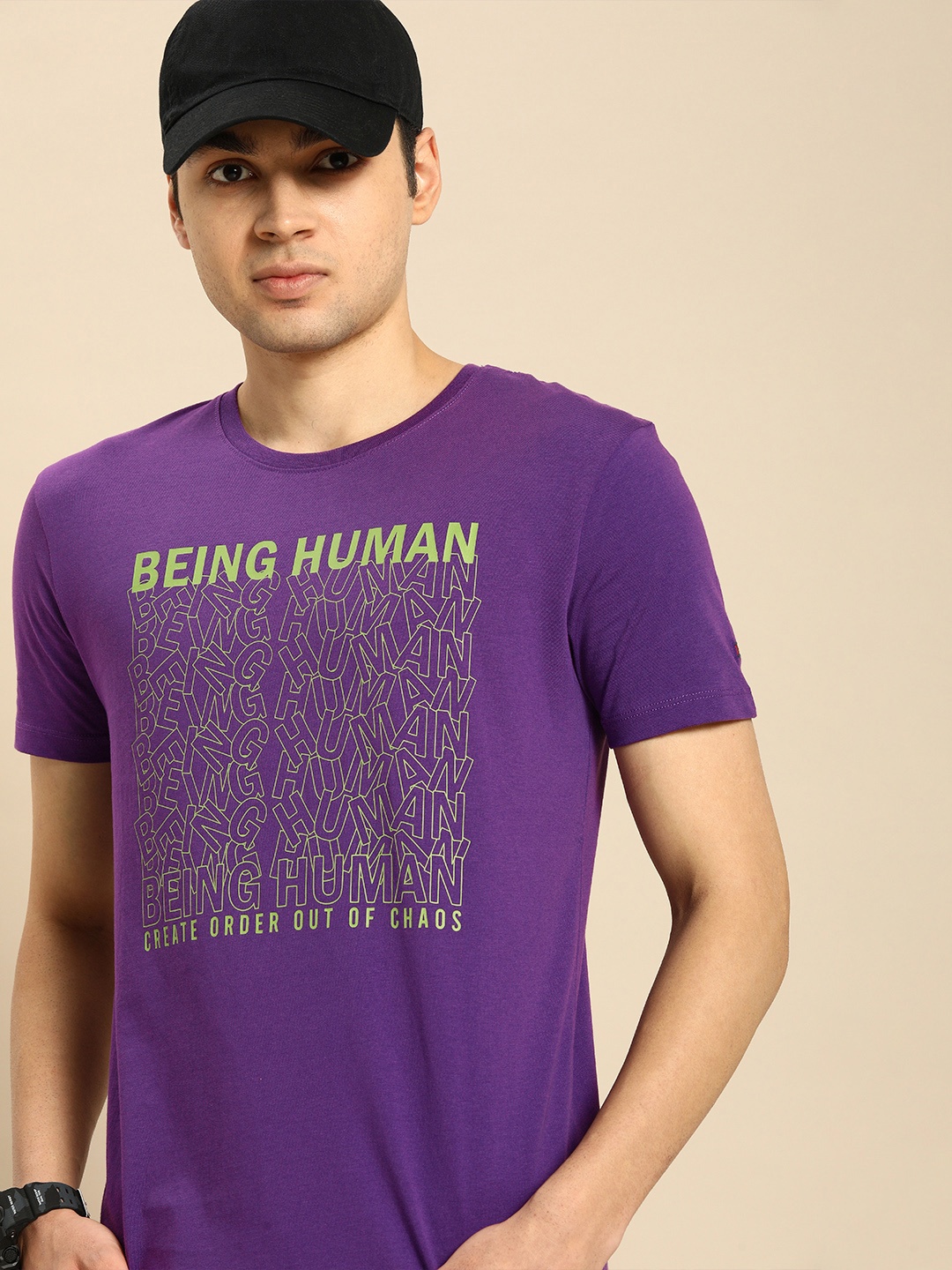 

Being Human Men Brand Logo Printed Pure Cotton T-shirt, Violet