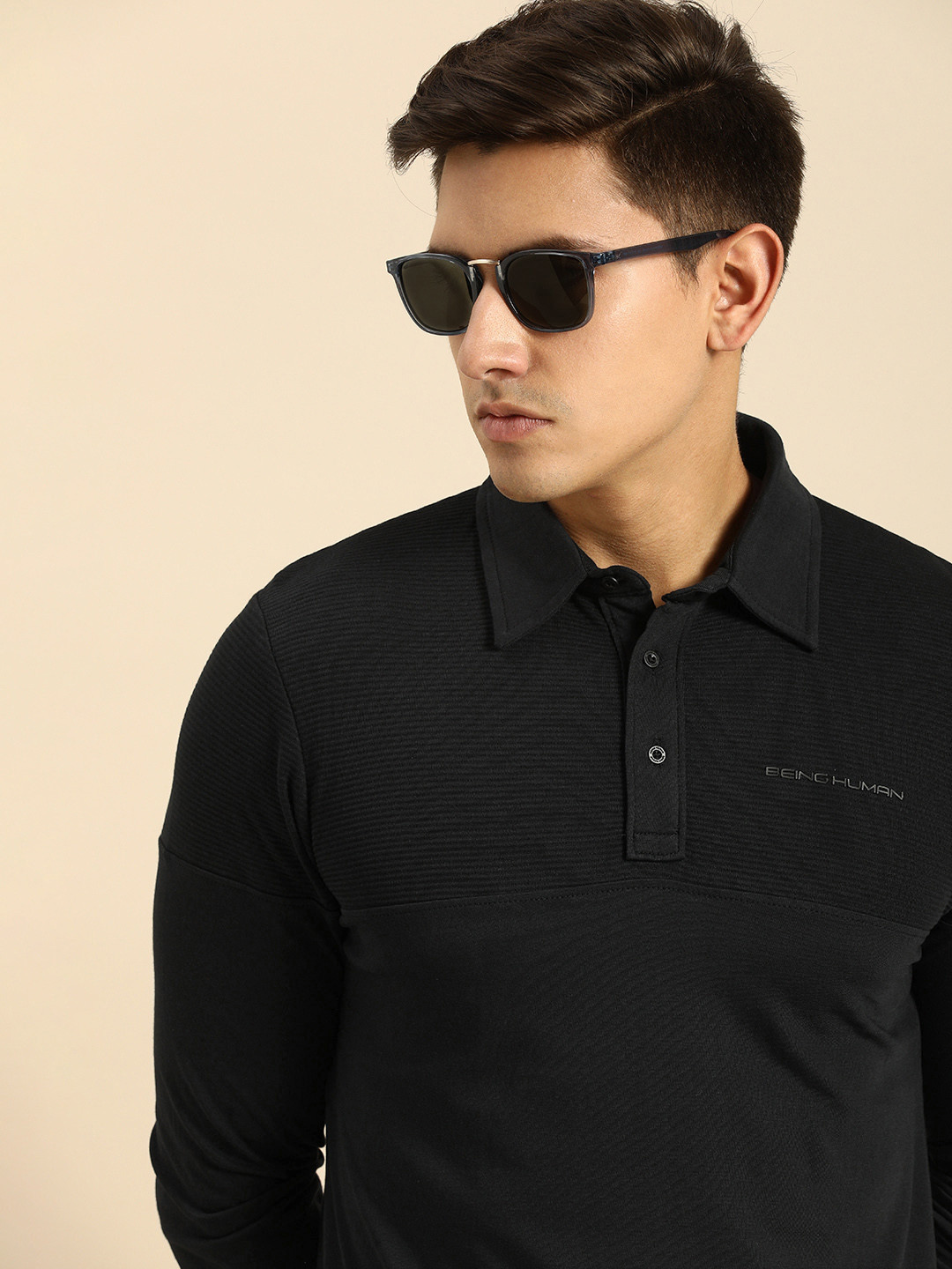 

Being Human Clothing Men Pure Cotton Polo Collar T-shirt, Black