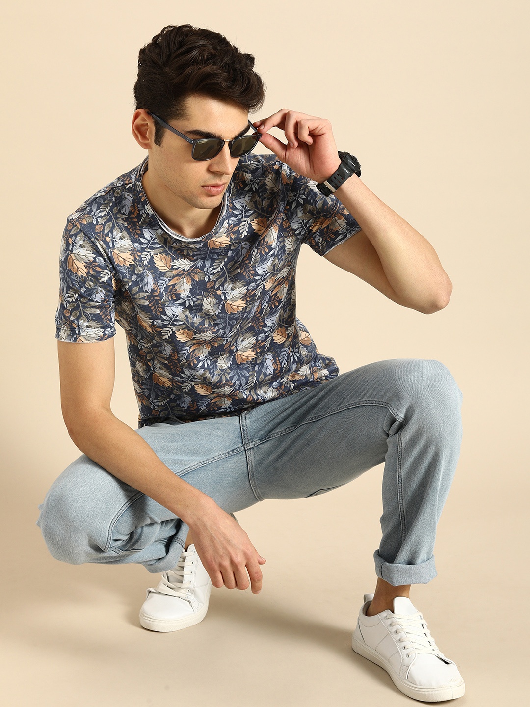 

Being Human Men Tropical Printed Pure Cotton T-shirt, Blue