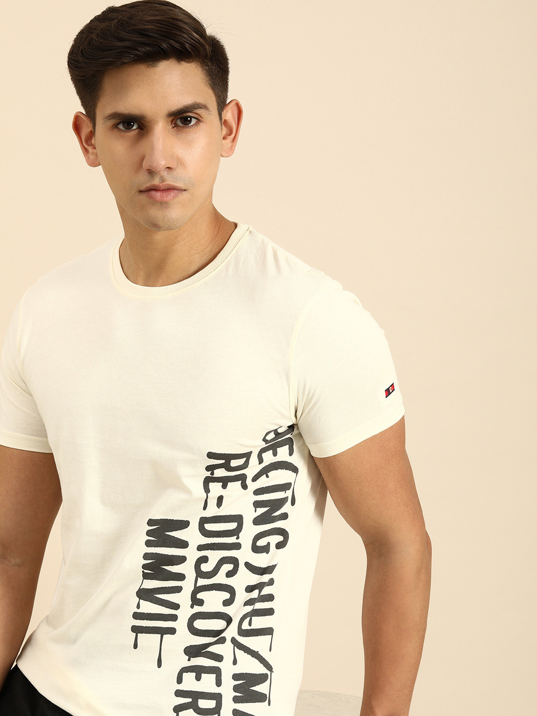 

Being Human Men Pure Cotton Typography Printed T-shirt, Off white
