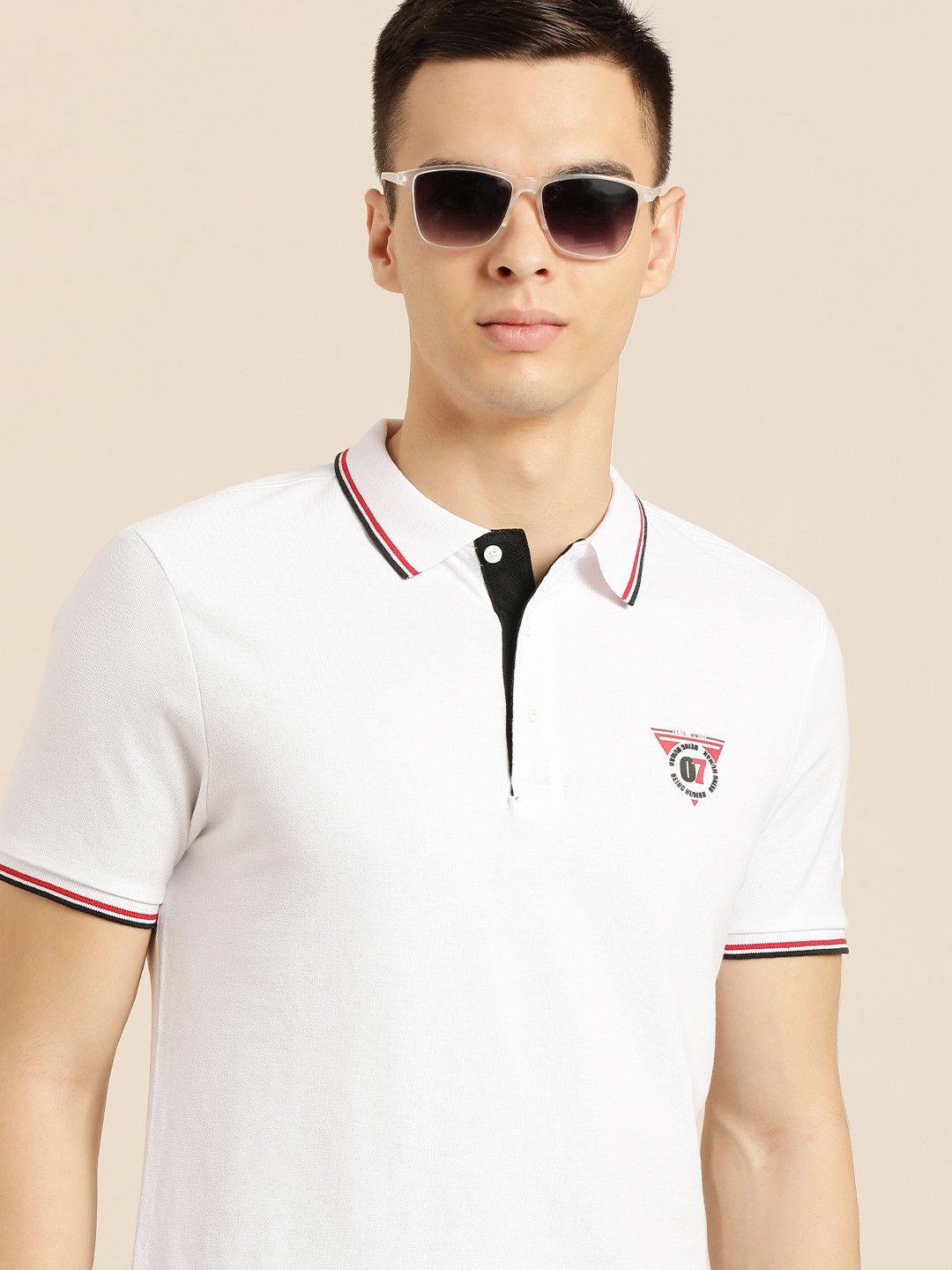 

Being Human Men White Polo Collar T-shirt
