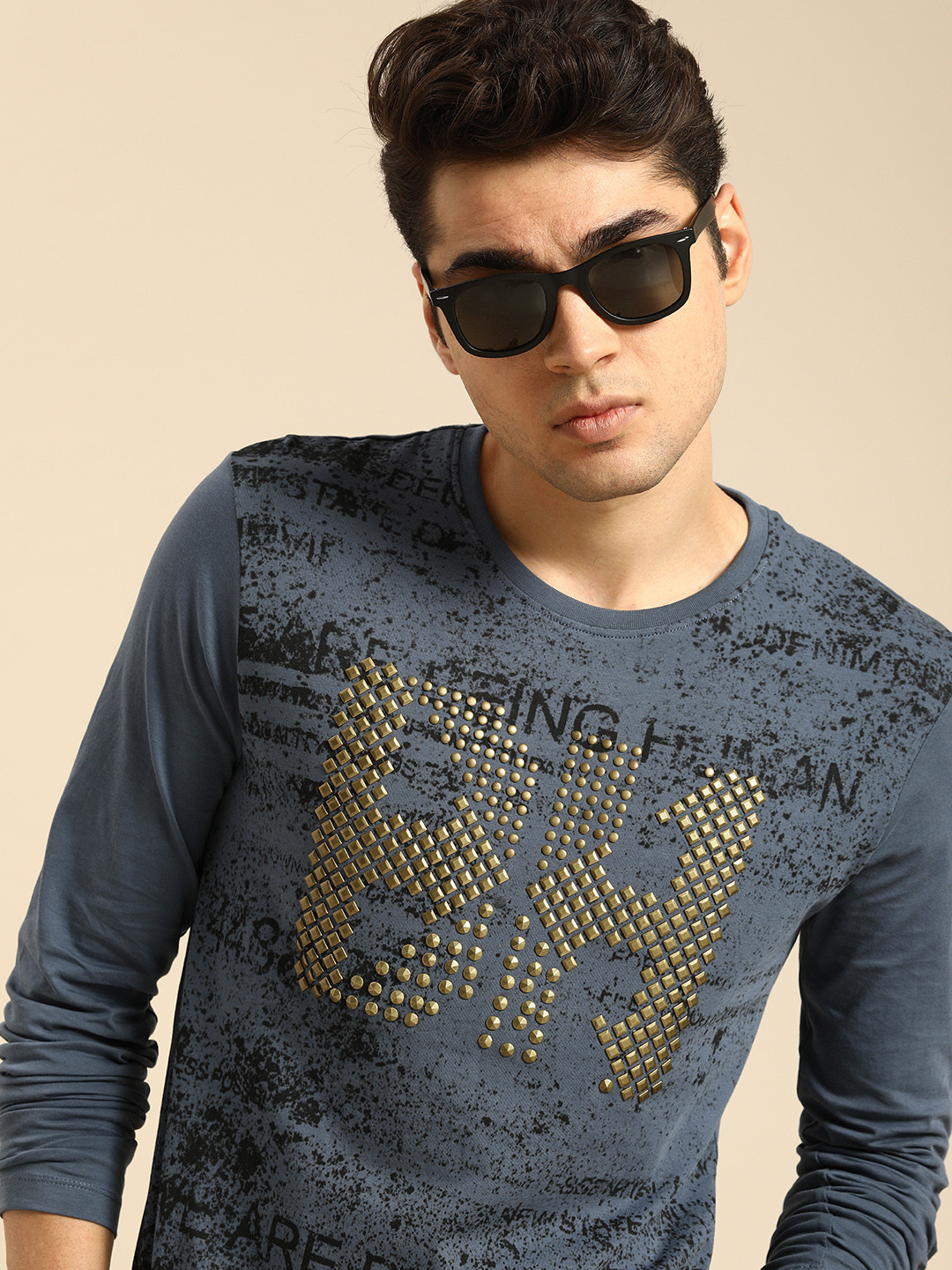 

Being Human Men Brand Logo Printed Pure Cotton Applique T-shirt, Blue