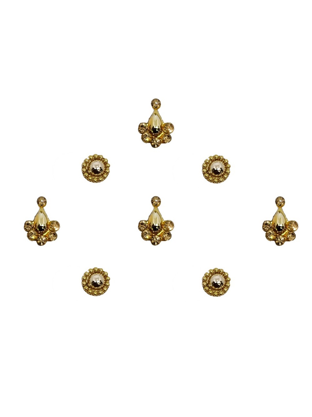Comet Busters 8 Pcs Embellished Reusable Designer Bindis - Gold-Toned