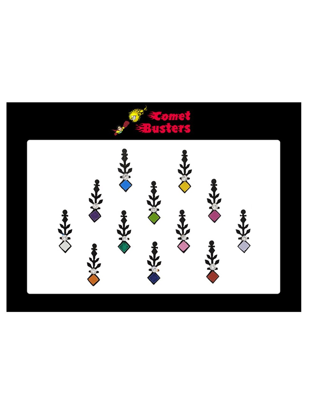 

Comet Busters 12 Pcs Embellished Reusable Designer Bindis - Multicoloured, Multi