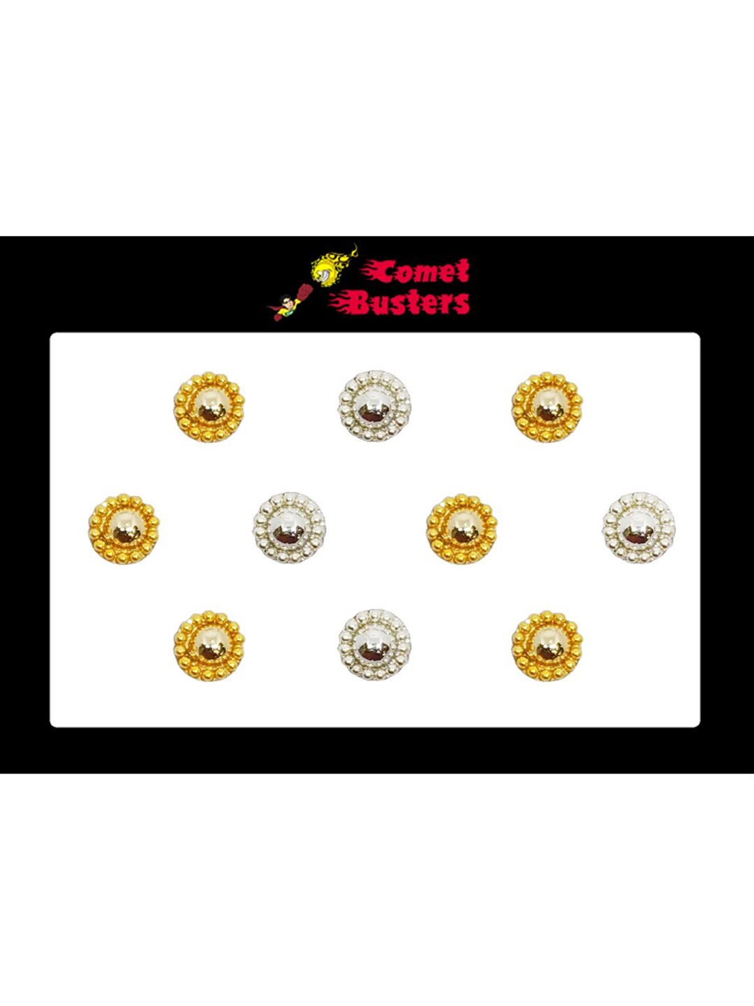 

Comet Busters 10 Pcs Reusable Designer Bindis - Gold-Toned & Silver-Toned