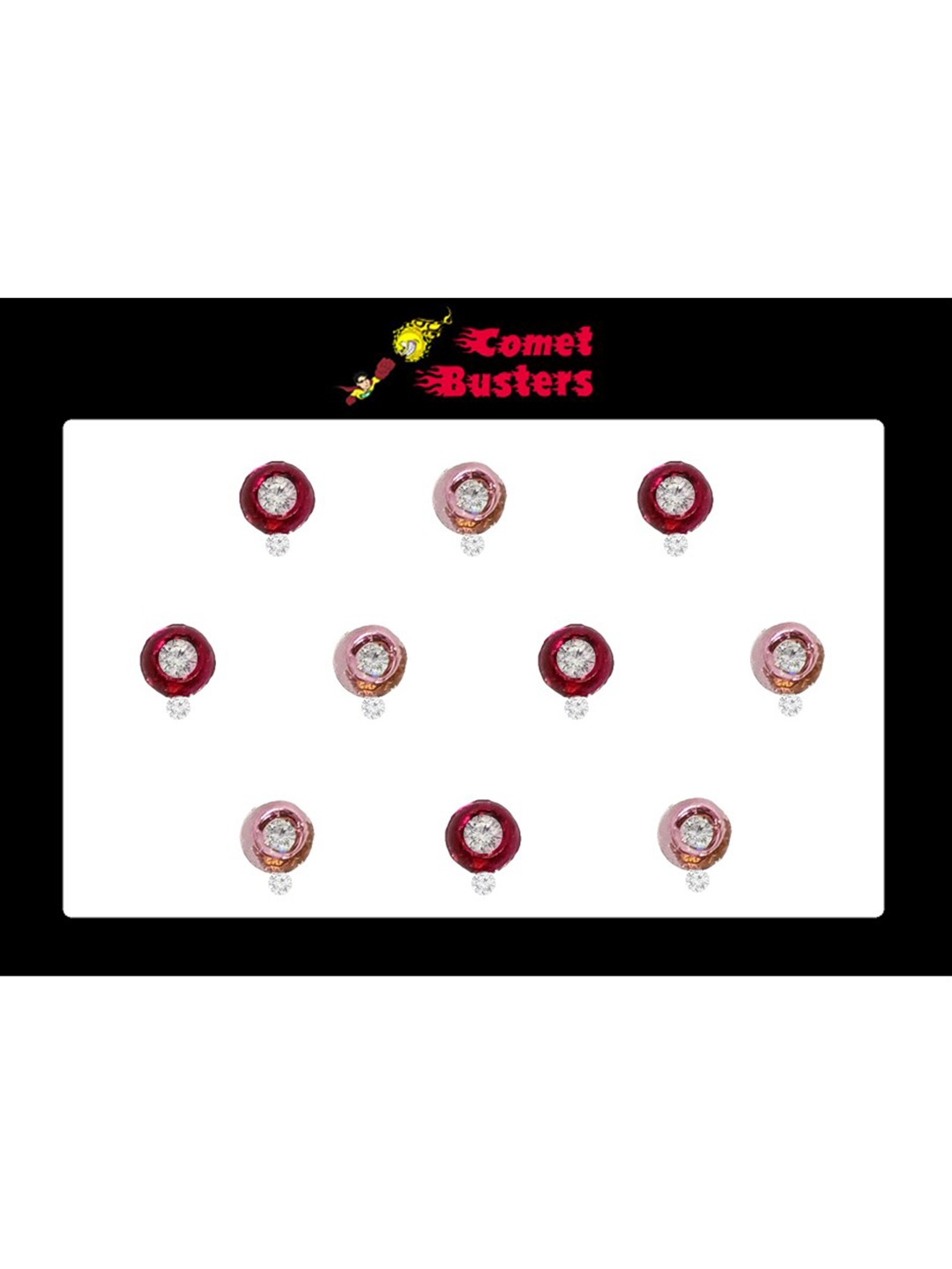 Comet Busters 10 Pcs Embellished Reusable Designer Bindis - Maroon & Pink