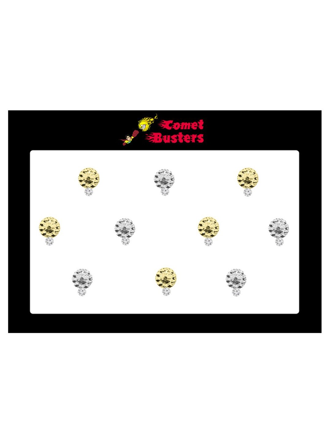 

Comet Busters 10 Pcs Embellished Reusable Designer Bindis - Silver-Toned & Gold-Toned