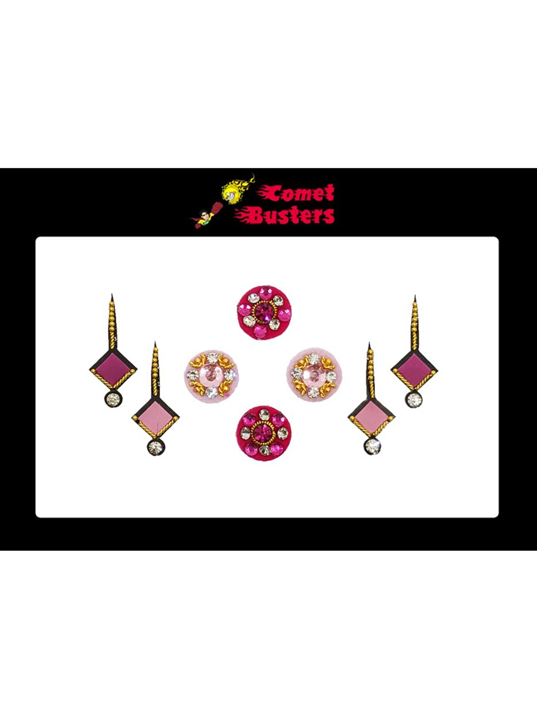 

Comet Busters 8 Pcs Embellished Reusable Designer Bindis - Pink