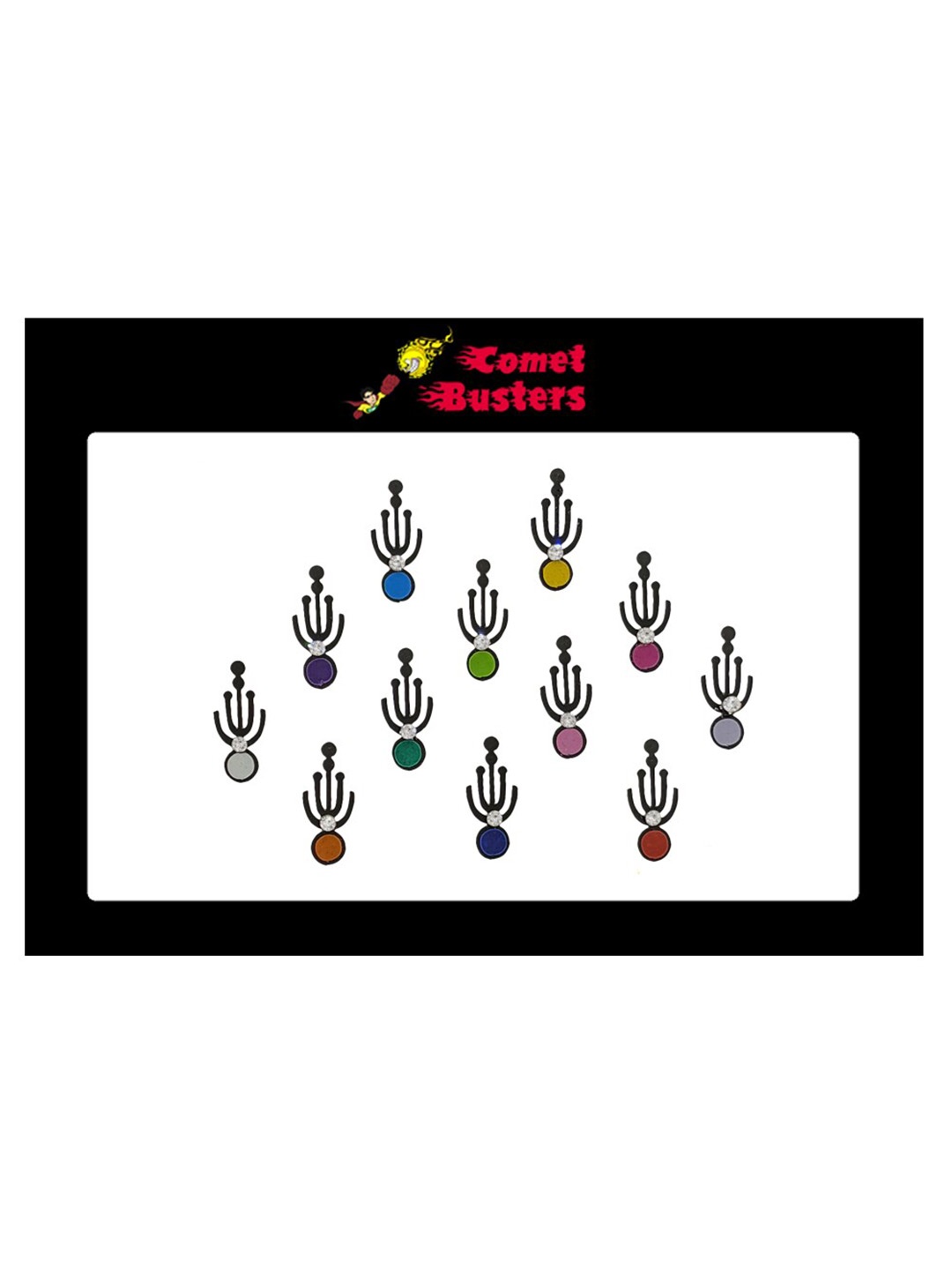 

Comet Busters 12 Pcs Embellished Reusable Designer Bindis - Multicoloured, Multi