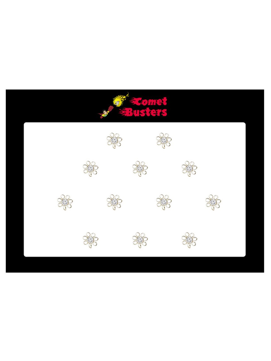 

Comet Busters 12 Pcs Embellished Reusable Floral Bindis - Silver-Toned