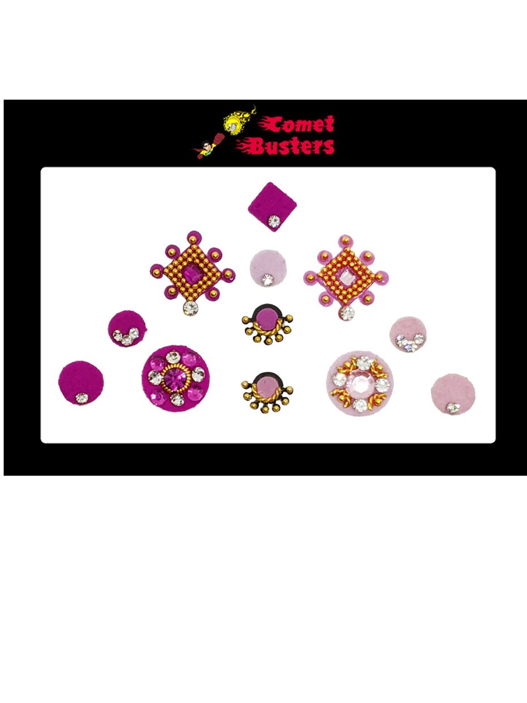 

Comet Busters 12 Pcs Embellished Reusable Designer Bindis - Pink