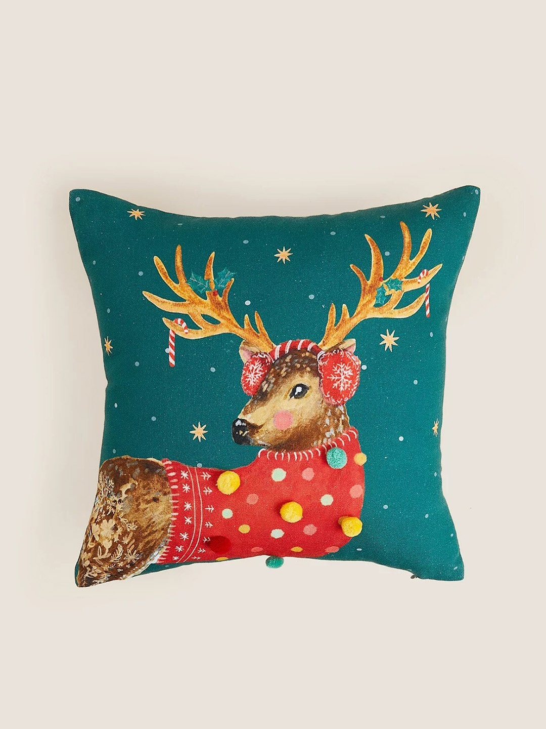 

Marks & Spencer Teal Green & Red Reindeer Embroidered Floor Cushion