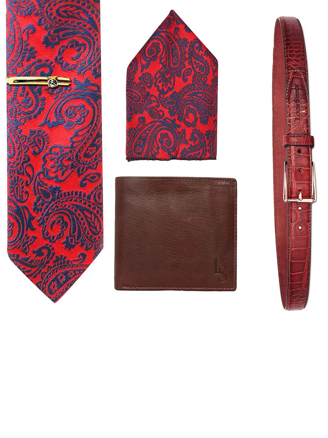 LOUIS STITCH Men Red & Brown Printed RFID Protected Leather Accessory Git Set