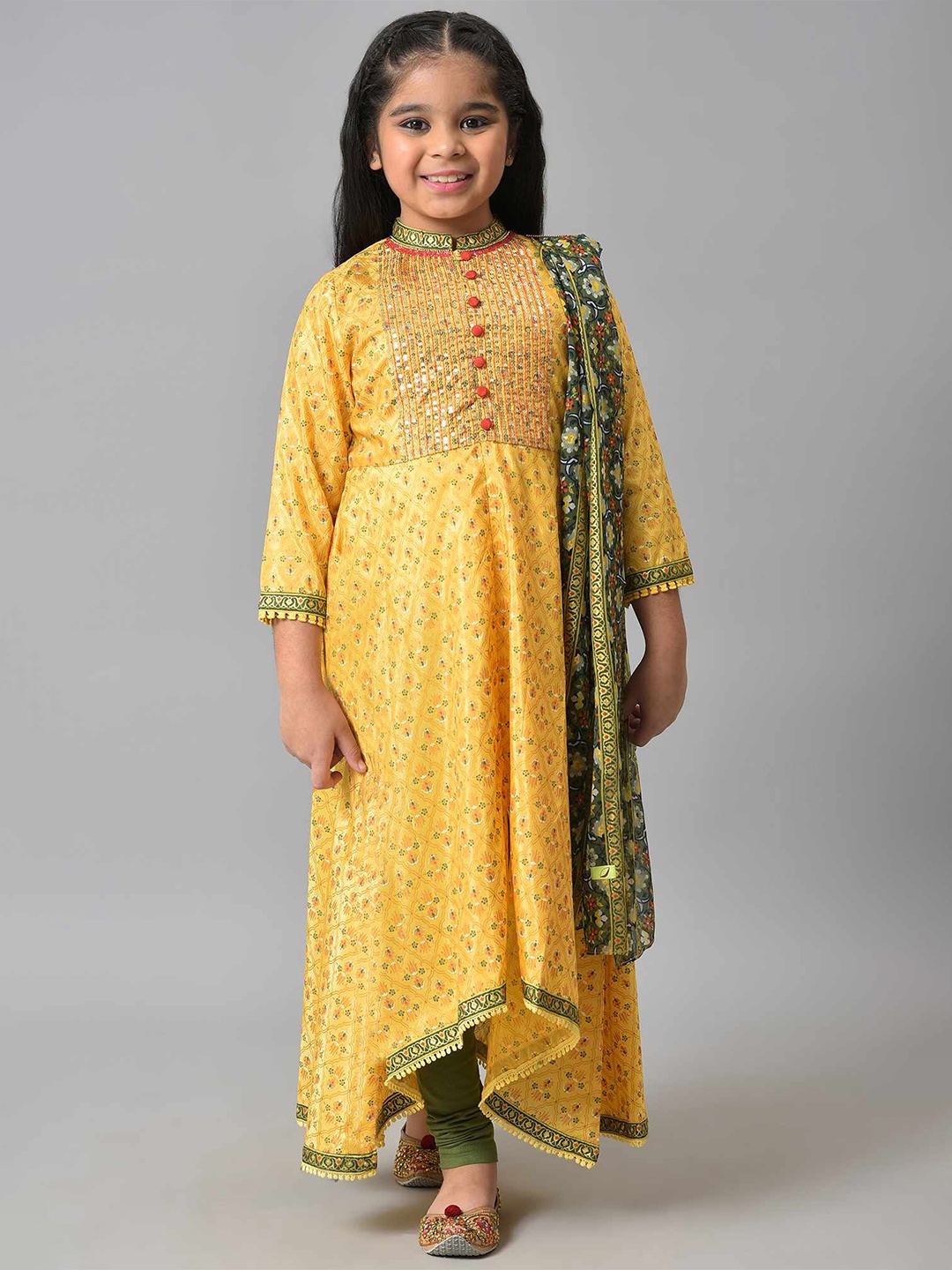 

AURELIA Girls Yellow & Green Printed Printed Skirt & Kurta with Dupatta
