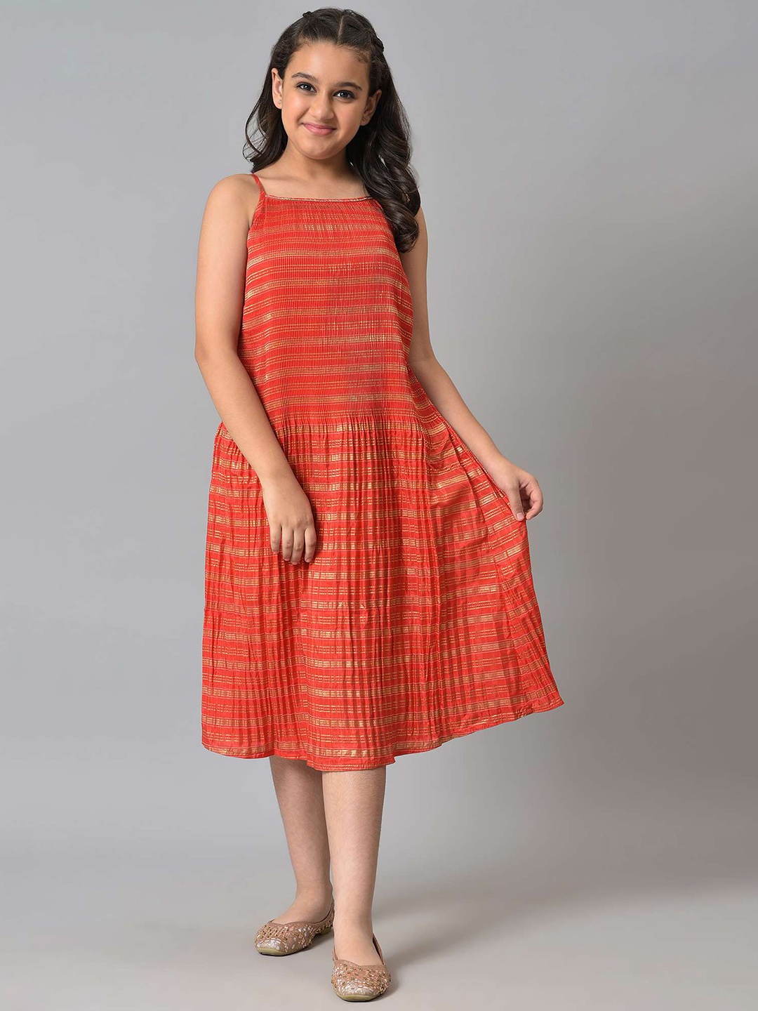 

AURELIA Girls Beige & Red Embellished Dress With Coat