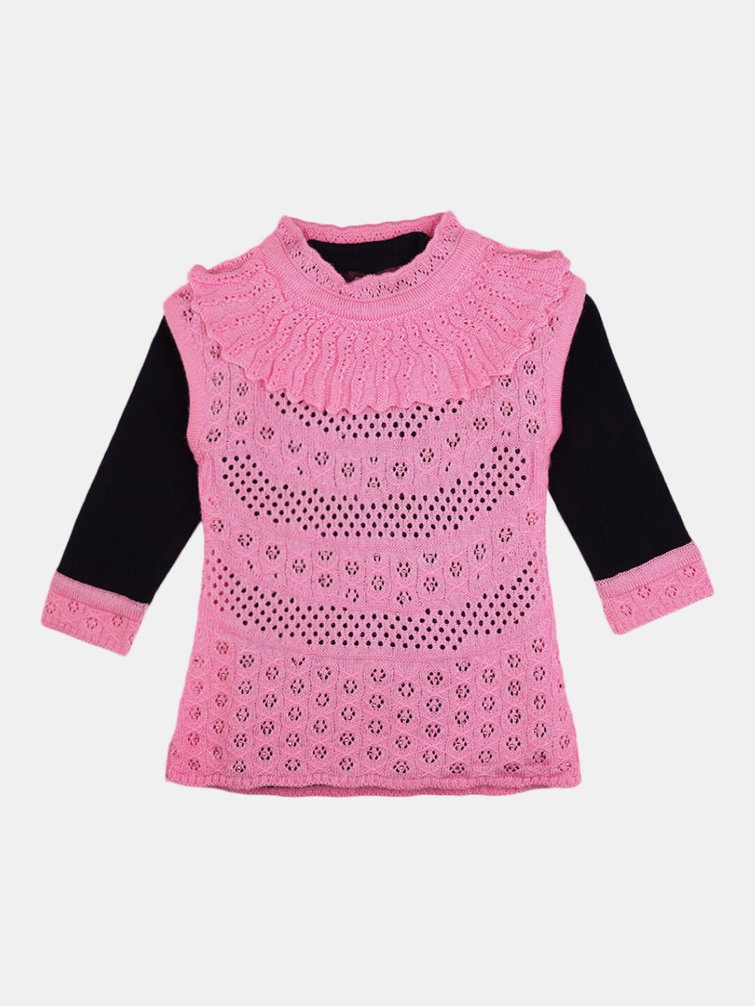 

V-Mart Girls Navy Blue & Pink Self Design Sweatshirt