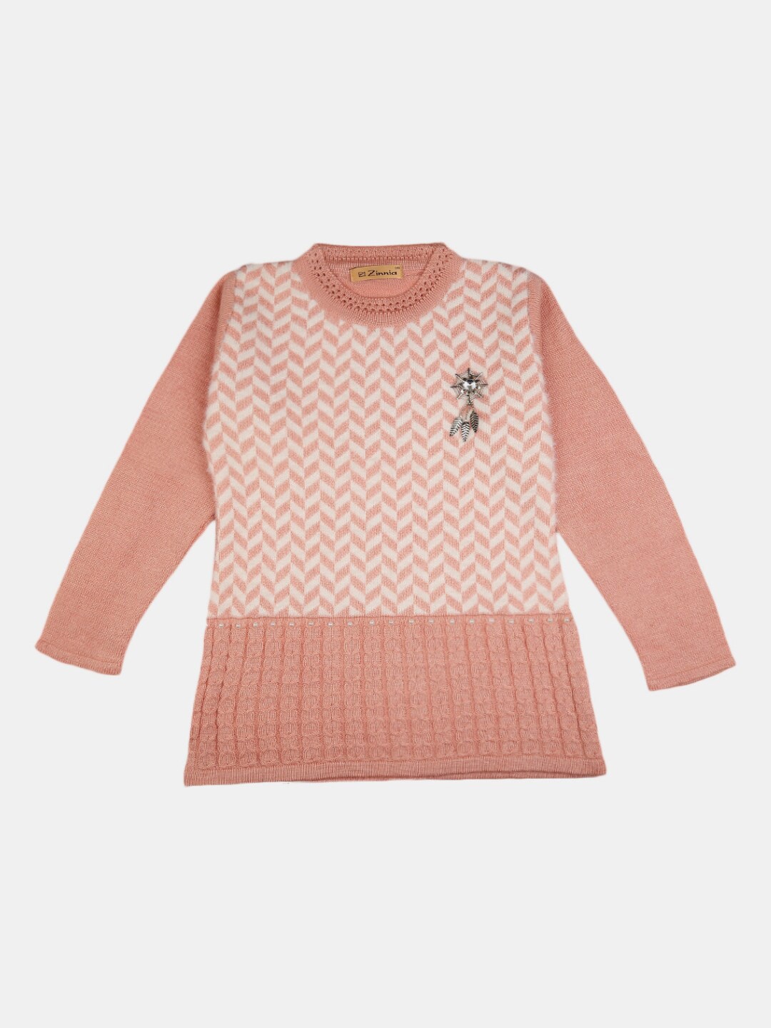 V-Mart Girls Peach-Coloured Self Design Sweatshirt