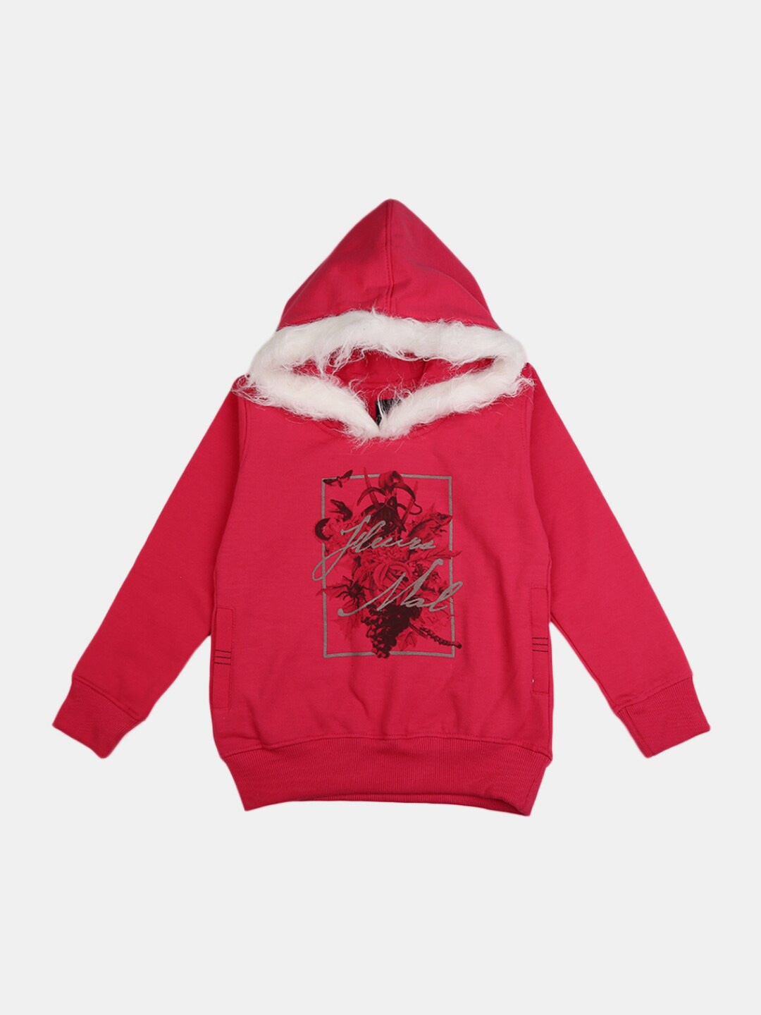 V-Mart Girls Fuchsia Printed Hooded Sweatshirt