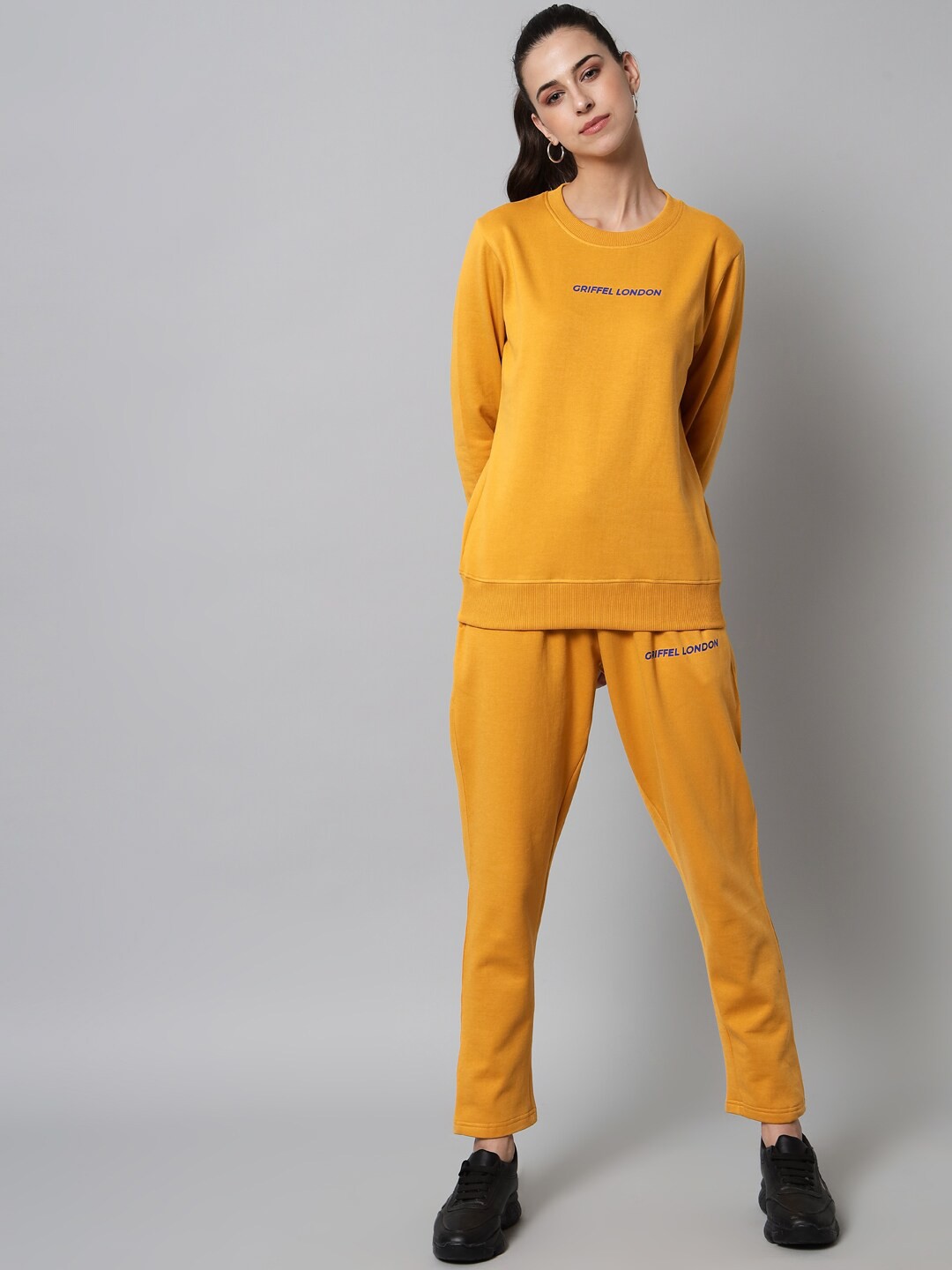 

GRIFFEL Women Mustard Logo Printed Cotton Fleece Tracksuit