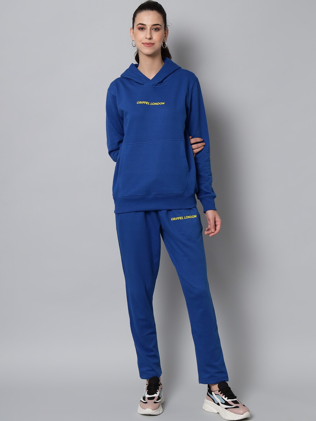 

GRIFFEL Women Blue Logo Printed Cotton Fleece Tracksuit