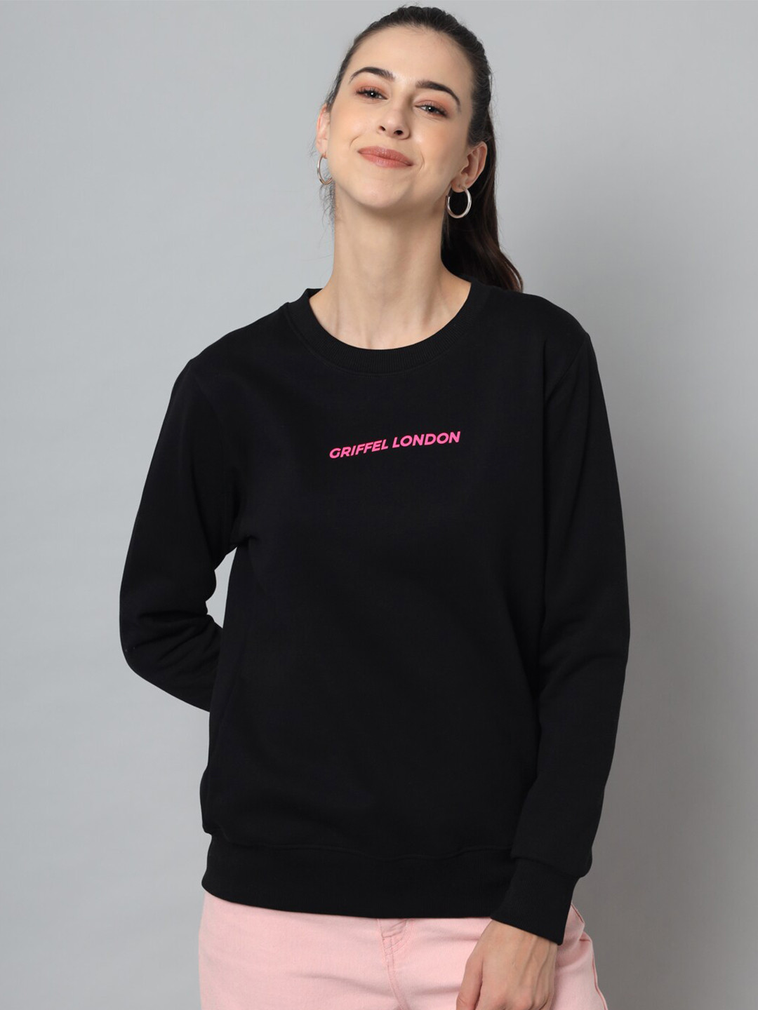 

GRIFFEL Women Black Solid Sweatshirt