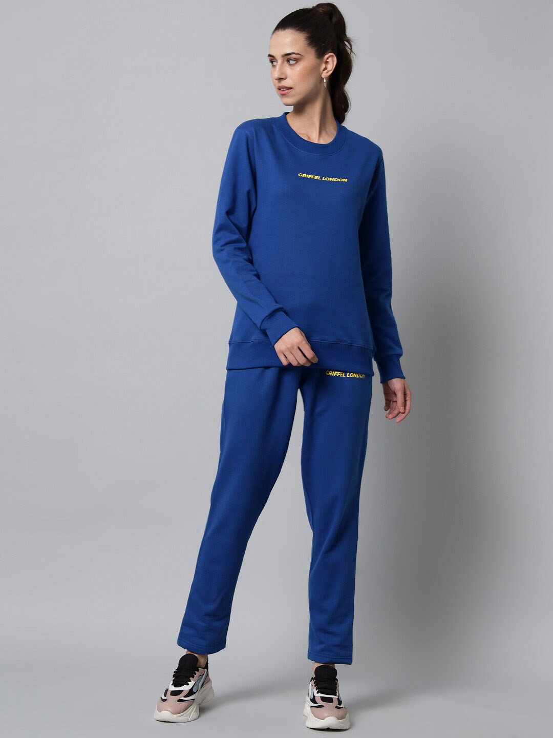 

GRIFFEL Women Blue Logo Printed Cotton Fleece Tracksuit