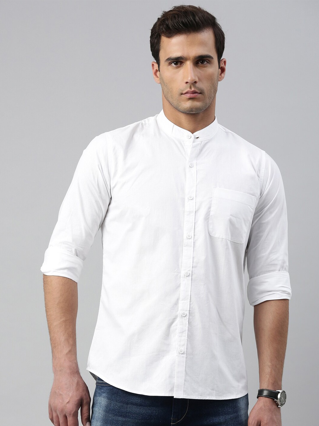 WHITE HEART Men White Cotton Casual Shirt
