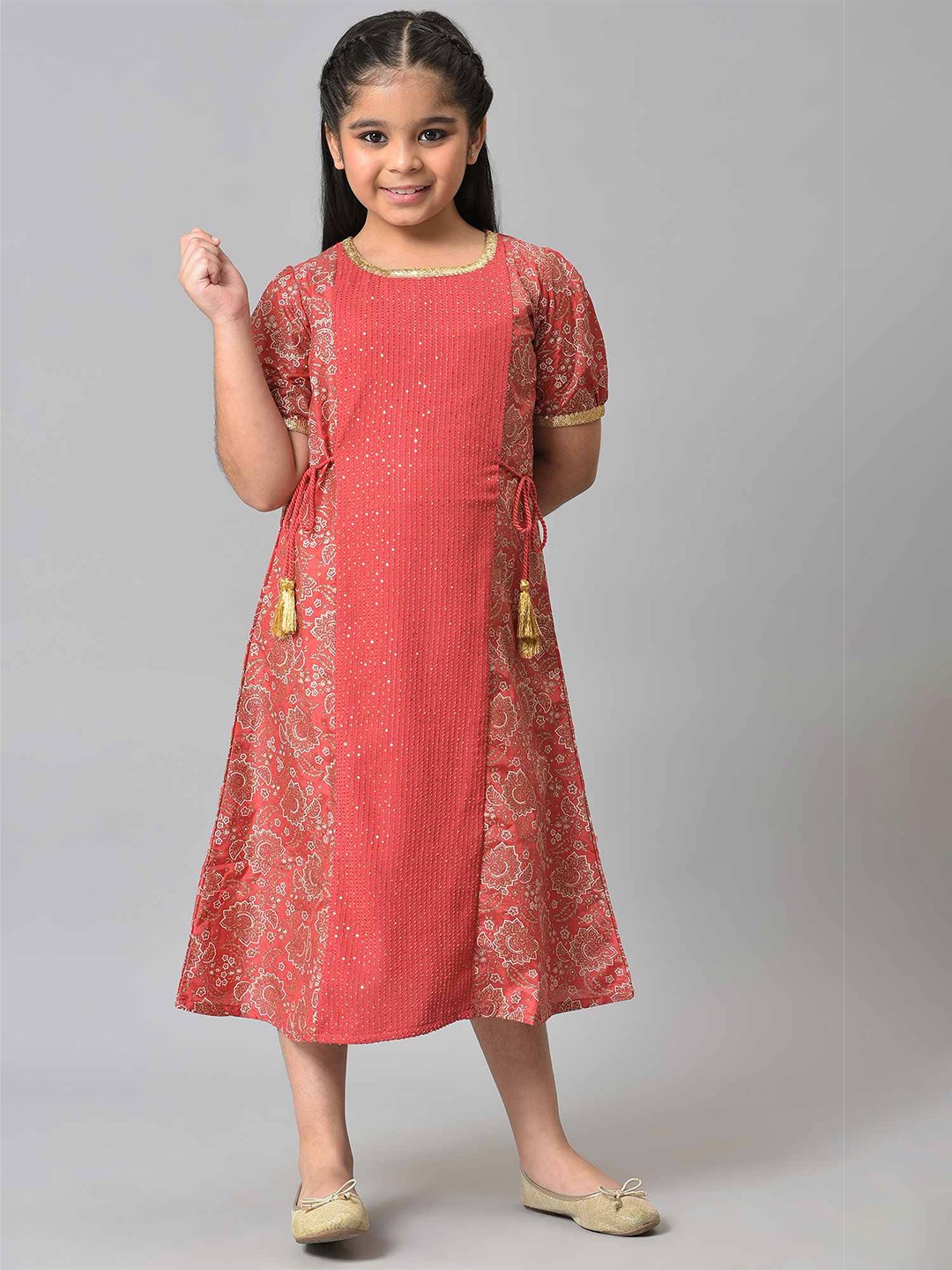 

AURELIA Girls Maroon Floral A-Line Midi Dress