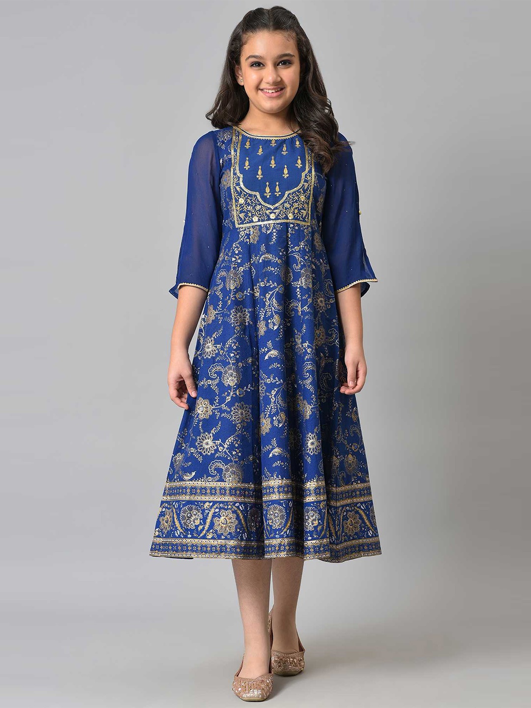 AURELIA Blue Ethnic Motifs A-Line Midi Dress
