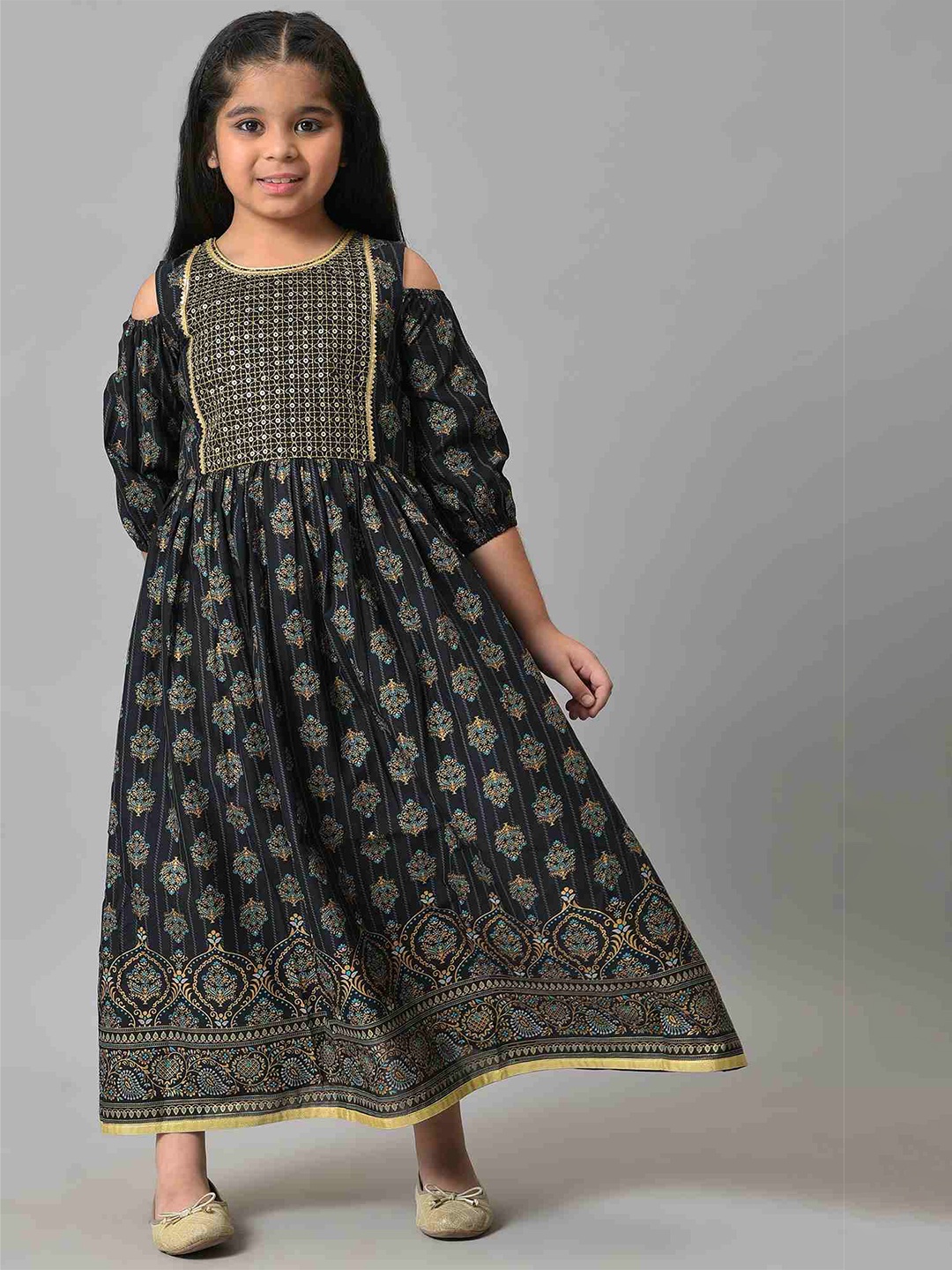 

AURELIA Girls Black Ethnic Motifs Ethnic Maxi Maxi Dress