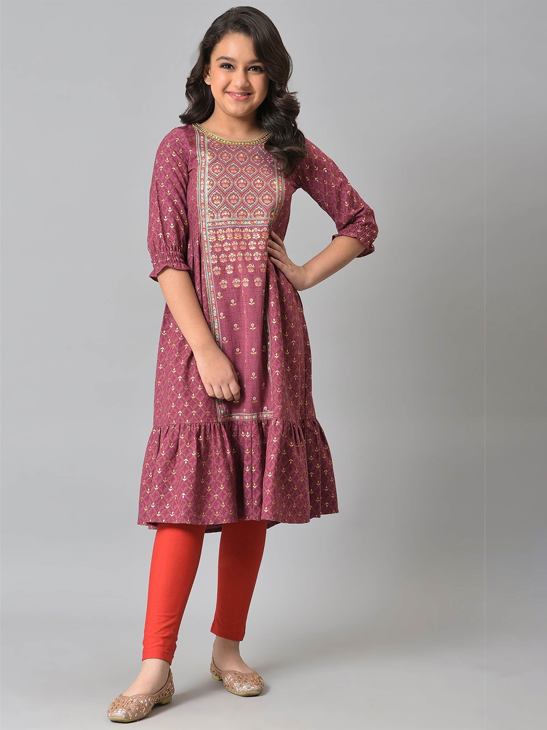 

AURELIA Girls Maroon & Red Ethnic Motifs Printed Kurta Set