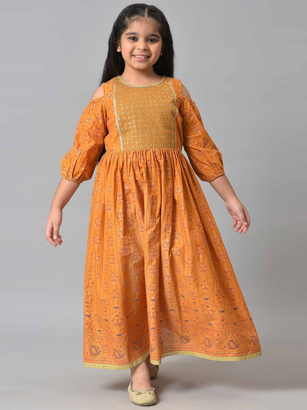 AURELIA Girls Yellow Ethnic Motifs Maxi Maxi Dress
