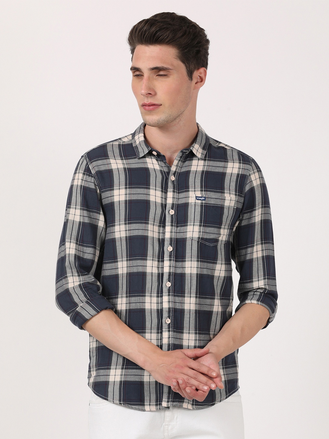 

Wrangler Men Blue Slim Fit Tartan Checks Checked Casual Shirt