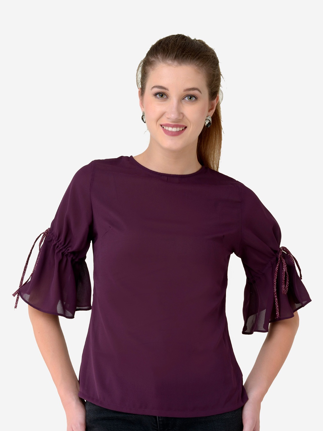 

V&M Women Burgundy Solid Crepe Top