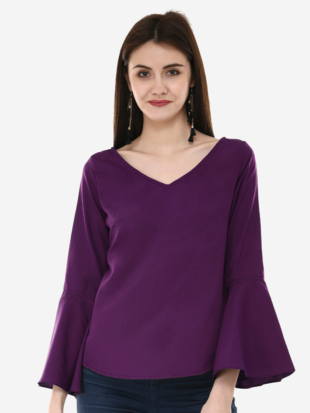 

V&M Women Purple Solid Crepe Top