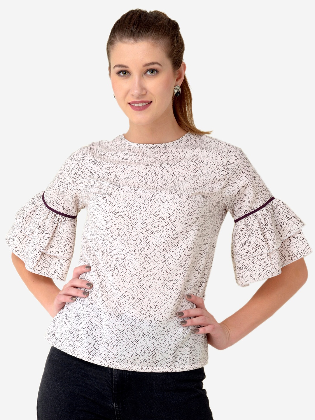 V&M White & Purple Print Crepe Top