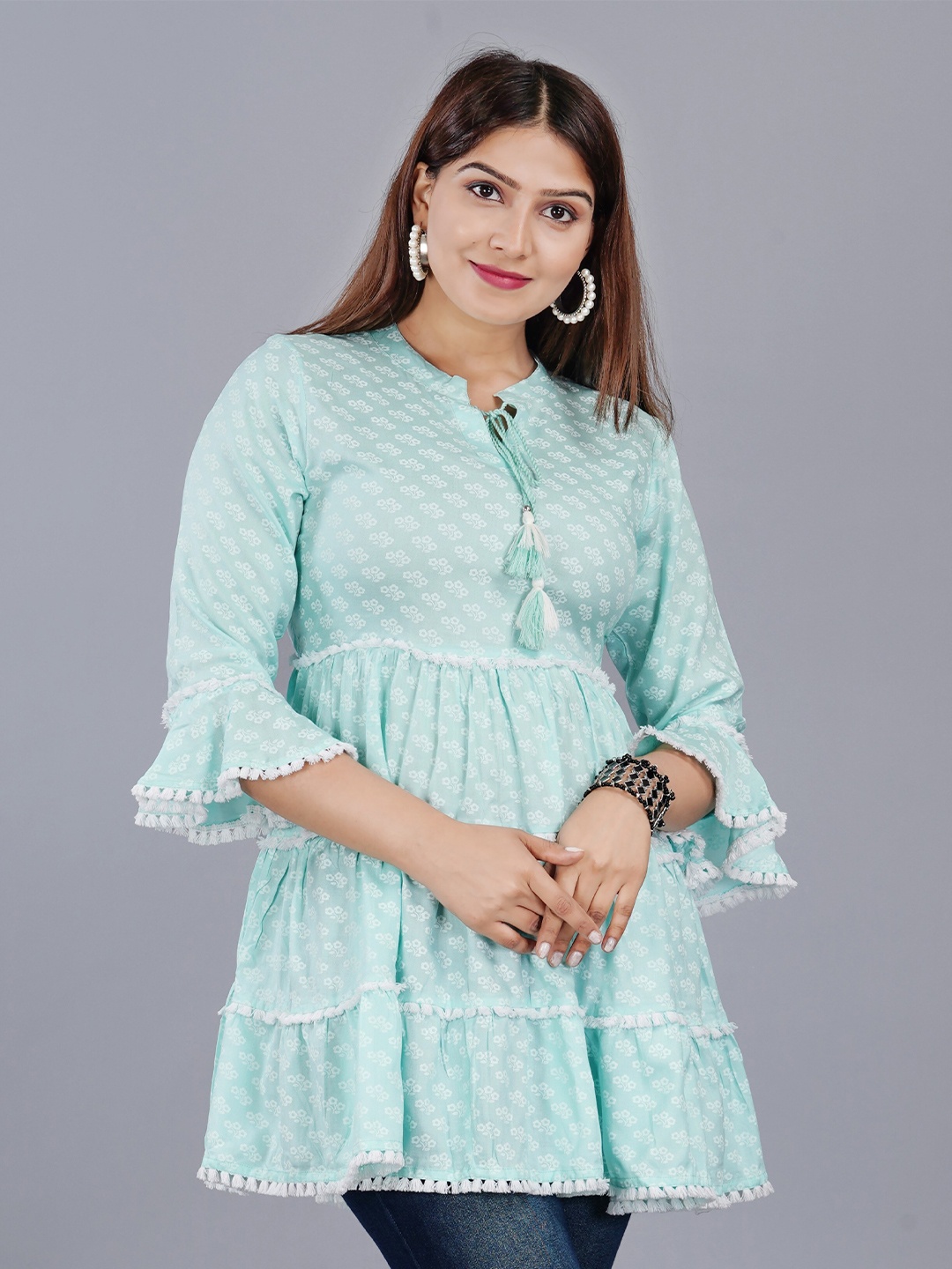 

KALINI Blue & White Floral Printed Tunic