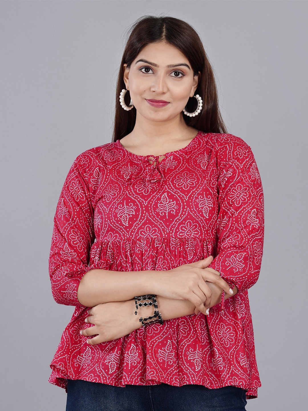 

KALINI Women Pink Floral Printed A-Line Top