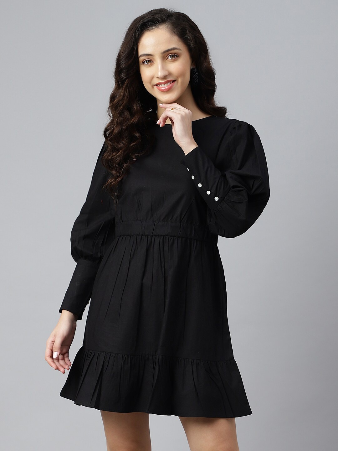 

pinwheel Women Black Bishop Sleeves A-Line Dress