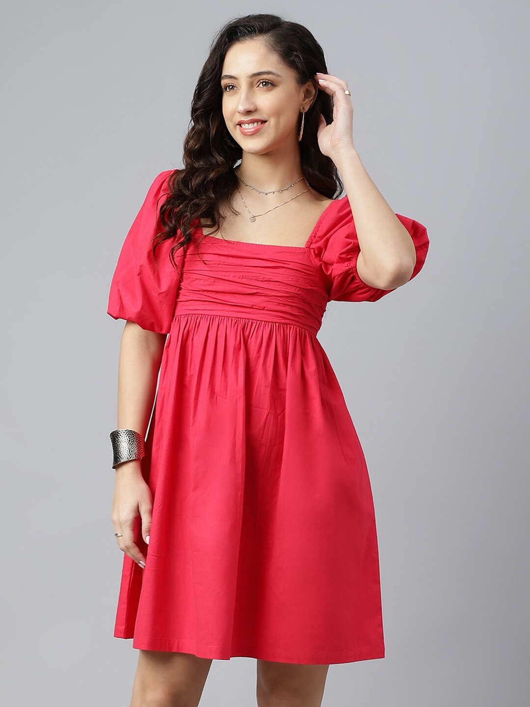 

pinwheel Women Pink Pleated Cotton A-Line Dress